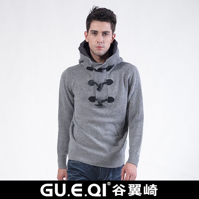 GU.E.QI Mens black Cotton Knit fashion Casual sports warm sweater 