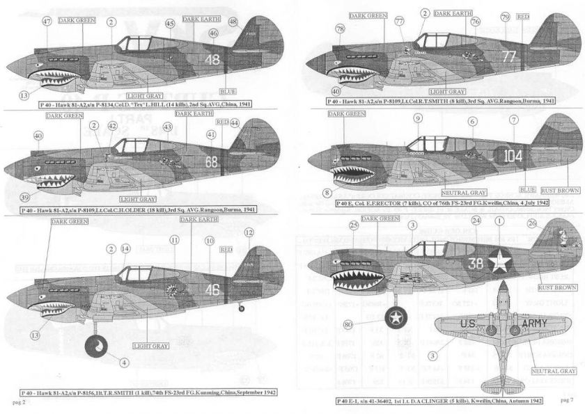 Sky Models Decals 1/48 P 40 WARHAWK PACIFIC CBI THEATER  