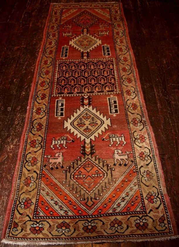 ANTIQUE CAUCASIAN AZERBAIJAN RUNNER, WITH LIONS DATED 1333, 1913. V 