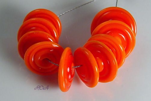 ROA Lampwork 10 Opaque Orange Disc Art Glass Beads SRA  