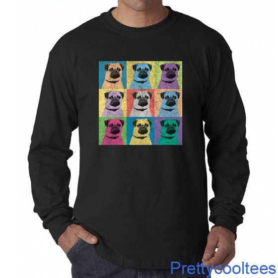 Pug Long Sleeve T Shirt   Pug Dog Vintage Pop Art Tee  