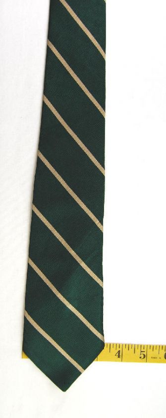 LANDS END DARK GREEN BEIGE SMALL STRIPE MENS FORMAL SILK NECK TIE 