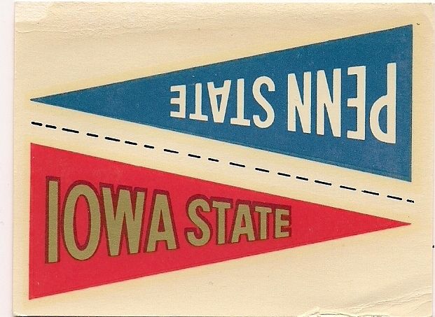 1960 Fleer College Pennant Decal Penn State Iowa State  