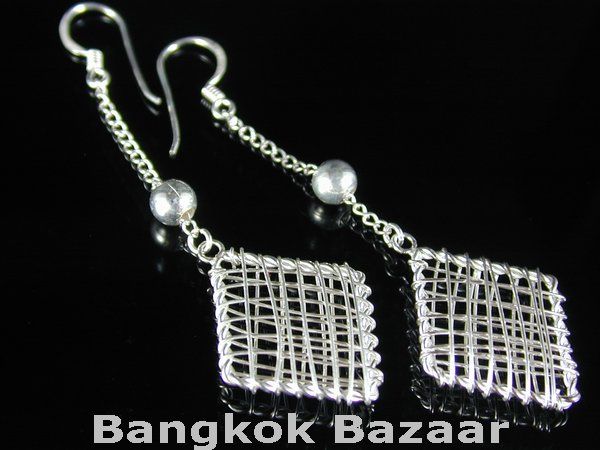 HAND MADE Thai .925 Sterling Silver Wire Wrap Earrings  