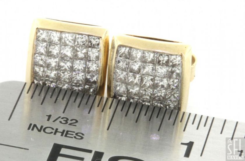 14K GOLD INVISIBLE SET 2.0CT SI 1/H PRINCESS DIAMOND CLUSTER STUD 