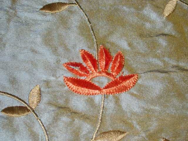   SHOT SILK SHANTUNG FABRIC EMBROIDERED VELVET FLOWERS SOLD BY YD  