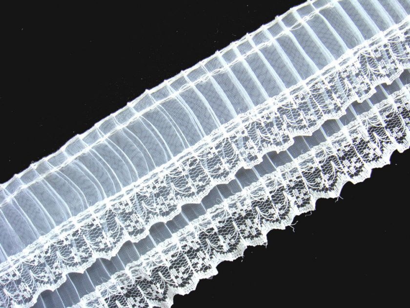 C209 3 White Ruffle Lace Edge Fringe Trim x 10 Yard  