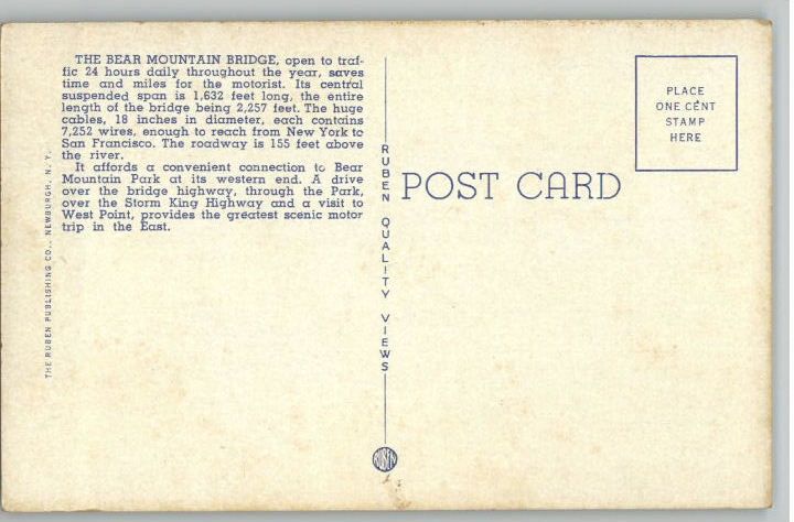 Linen Postcard Bear MountainIona Island New York/NY  