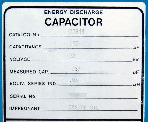 Maxwell/General Atomics PN 33944 130 uF 22 kV High Voltage Capacitor 