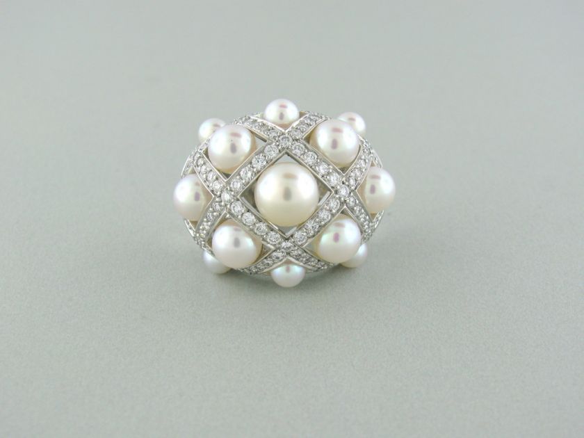 CHANEL MATELASSE 18K GOLD DIAMOND PEARL RING $13600  