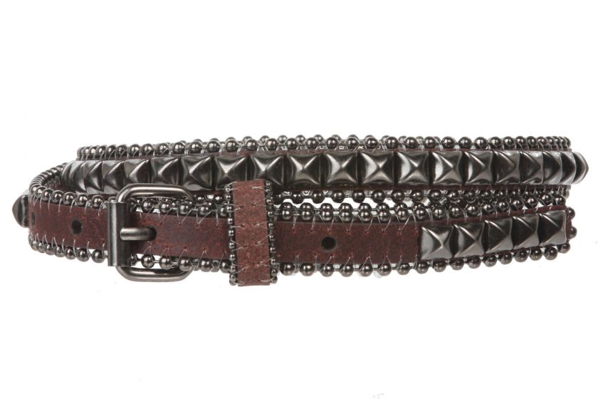 19 mm) Punk Rock Star Hematite Pyramid Studded Skinny Leather 