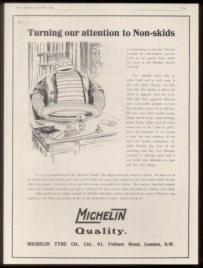   VERY BIG Bibendum Michelin tire Man art vintage UK print ad  