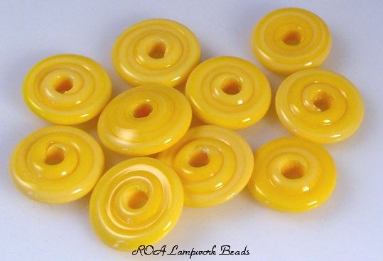 ROA Lampwork 10 Butter Yellow Handmade USA Disc Art Glass Beads SRA 