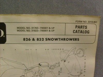 TORO 826 & 832 SNOWTHROWERS PARTS CATALOG  