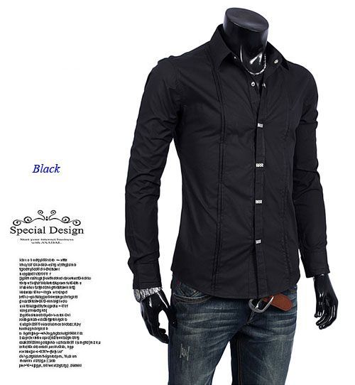 2012 Spring New Mens Shirt Slim Dress Casual Long Cotton Shirts 4 