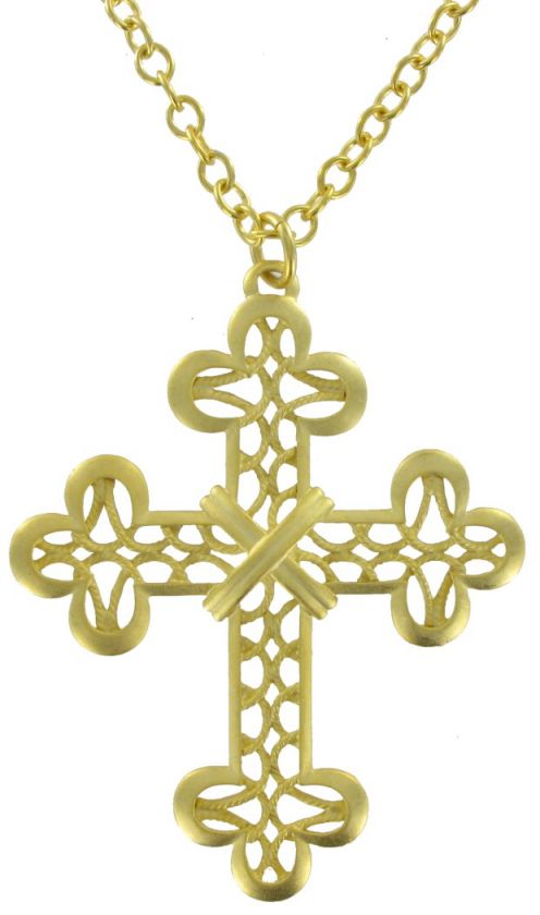 New Yellow Gold GP Big Large Cross Necklace Pendant  