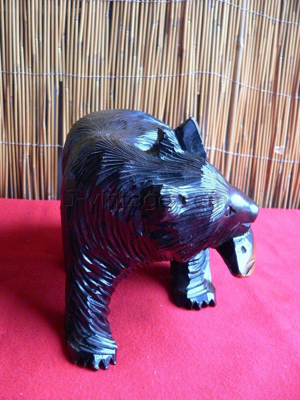 24cm BEAR Wood Japanese AINU KUMA Carved SALMON  