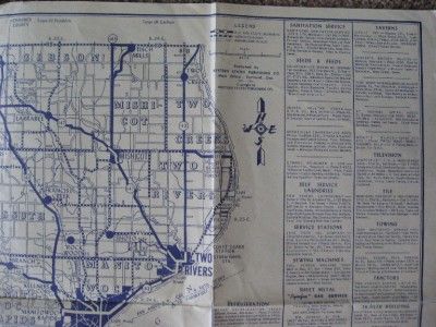 Vtg Manitowoc County WI Business Directory Map RR Roads  