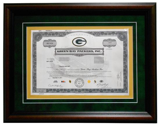 GREEN BAY PACKERS SHAREHOLDER STOCK CERTIFICATE FRAME  