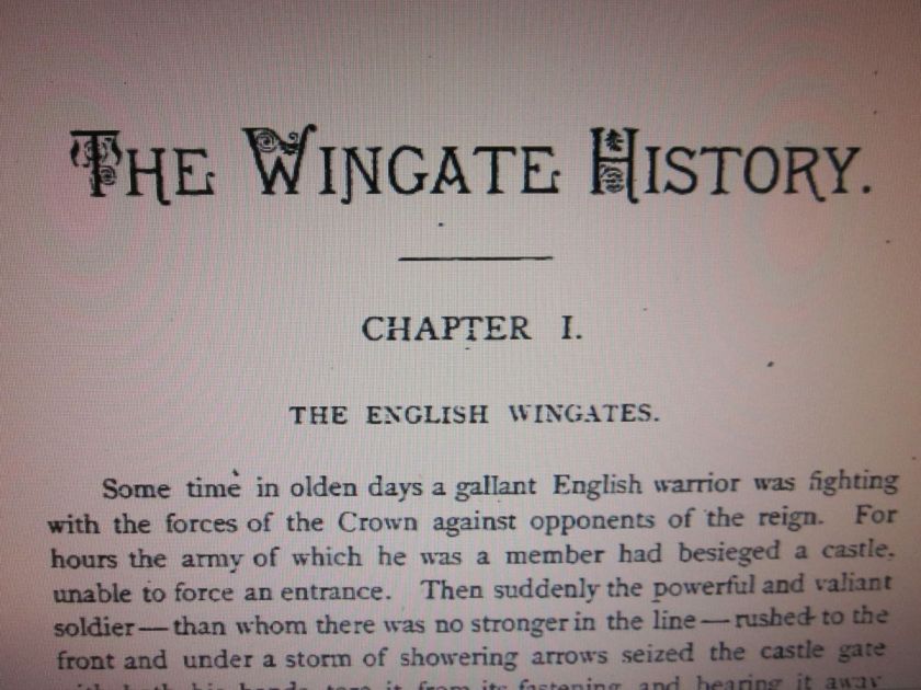 Wingate Family in England & America Genealogy pub 1886  