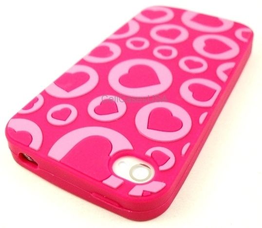 FOR IPHONE 4S 4 SPRINT VERIZON AT&T PINK HEARTS BUBBLES SILICONE SOFT 