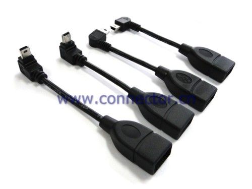 USB Mini 5Pin /M Angled to A Female OTG host cable 4pcs  