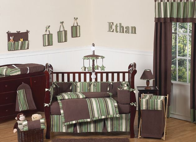 MODERN DISCOUNT GREEN BROWN BABY BOY CRIB BEDDING SET  