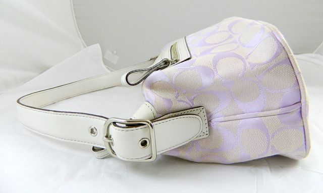 Coach Signature Hobo Jacquard Leather Lilac & White # 6044  