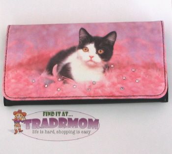 BLACK WHITE Shorthair CAT Kitten WALLET Checkbook NEW  