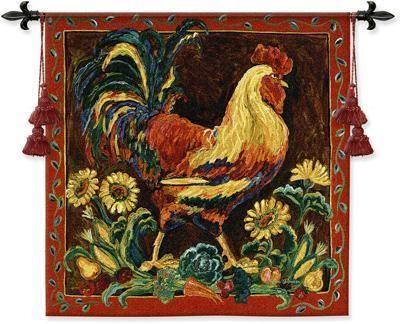 35x35 ROOSTER Chicken Fine Art Tapestry Wall Hanging  