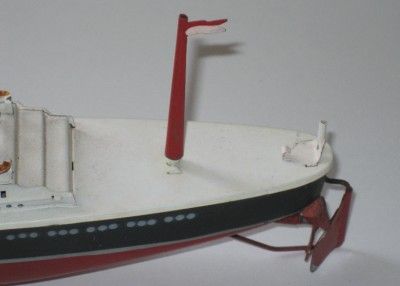 Anitque Vintage WIND UP TIN BOAT Ocean Liner w/Key WORKS Early 1900s 