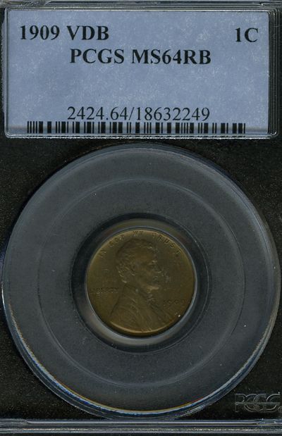 1909 PCGS VDB MS 64 RB LINCOLN WHEAT CENT 1C AA49  