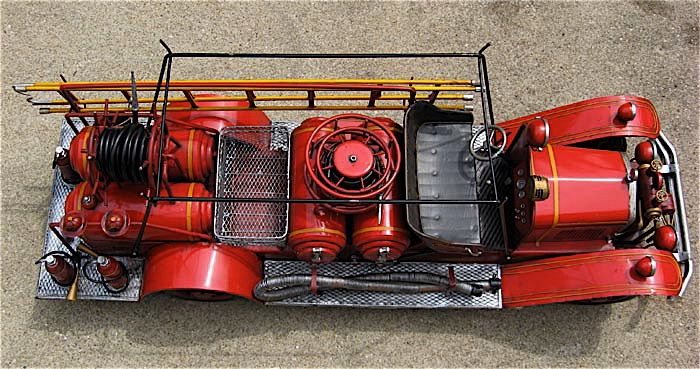 44.5 Antique Reproduction Tin Fire Truck Great Detail  