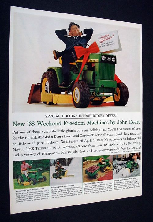 JOHN DEERE Weekend Freedom Machines tractor 1967 Ad  