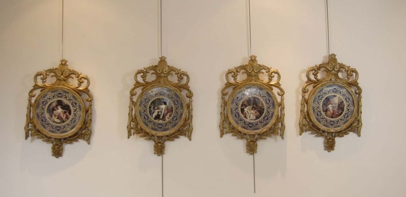 French Sevres Porcelain Cherub Wall Plaques Plates  