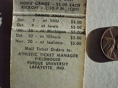 1965 West Lafayette,Indiana Purdue football schedule matchbook 