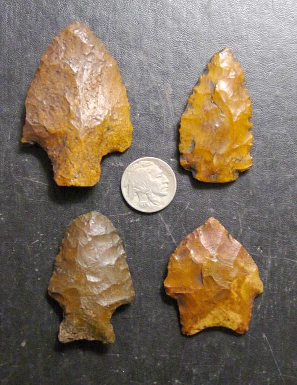 GROUP OF (4) FOUR SUPER NICE FLINT RIVER ARROWHEADS/POINTS, ALBANY, GA