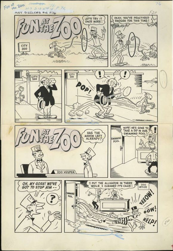 PAUL McCARTHY  FUN AT THE ZOO GAG PG ORIG ART ALLIGATOR  