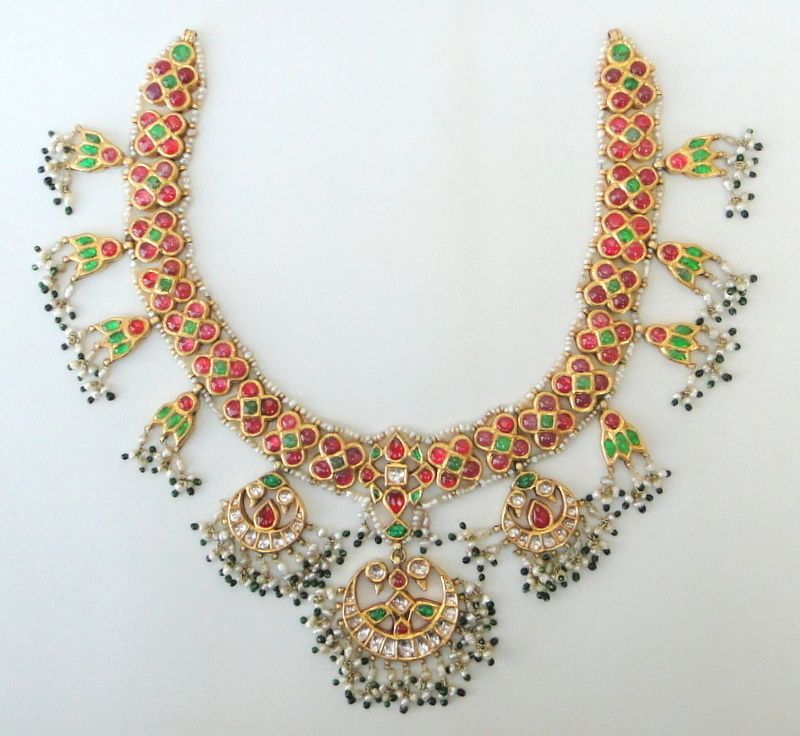   ANTIQUE 20K GOLD DIAMOND POLKI KUNDAN NECKLACE TAMIL NADU SOUTH INDIA