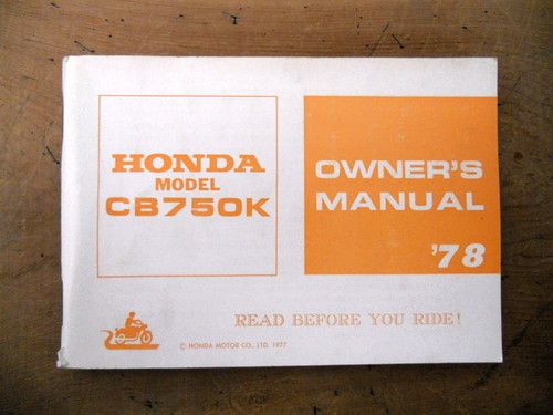 Owners Owners Manual 1978 Honda CB750K Owners Manual  