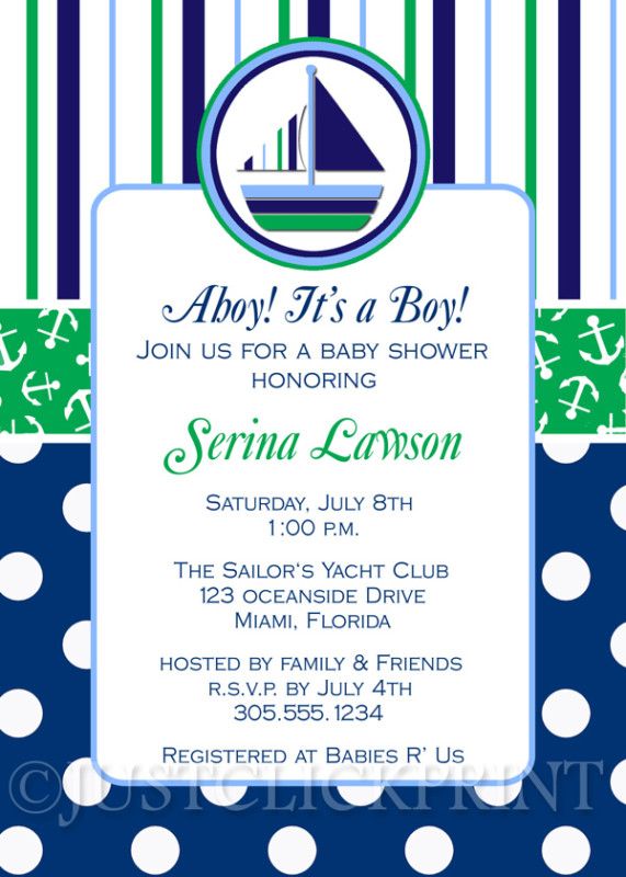 Nautical Sailboat Baby Shower Invitation UPRINT  