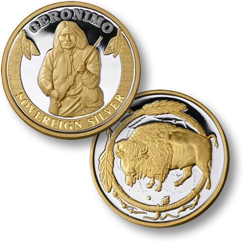 GERONIMO APACHE CHIEF .999 SILVER GOLD CHALLENGE COIN  