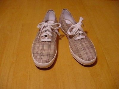 Keds Champion Ladies Khaki Plaid Fabric Sneakers  