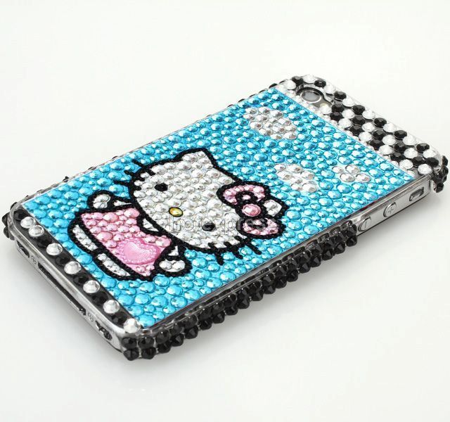 Bling Hello Kitty Blue Back Cover Case For Apple iPhone 4 4G  