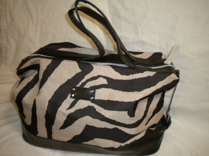 Lancome Zebra Large Hobo Travel Tote Canvas Shoulder Carry All Handbag 