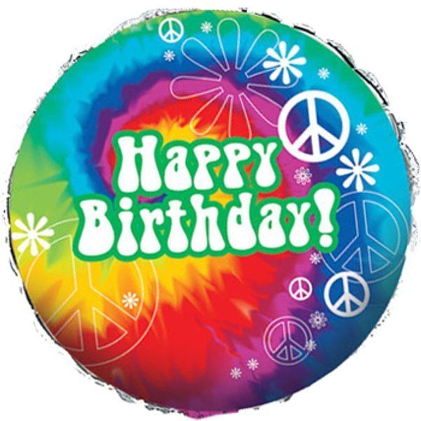 Tie Dye Fun Peace Sign Happy Birthday Metallic Balloon  