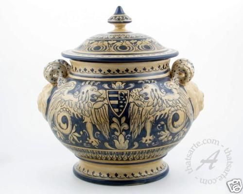 Handpainted Italian Ceramic Centerpiece Tureen, Gubbio  