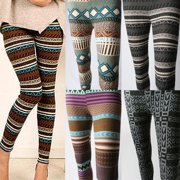 Geometric Black Multi Colored Tribal   inspired Ankle Leggings Tights 