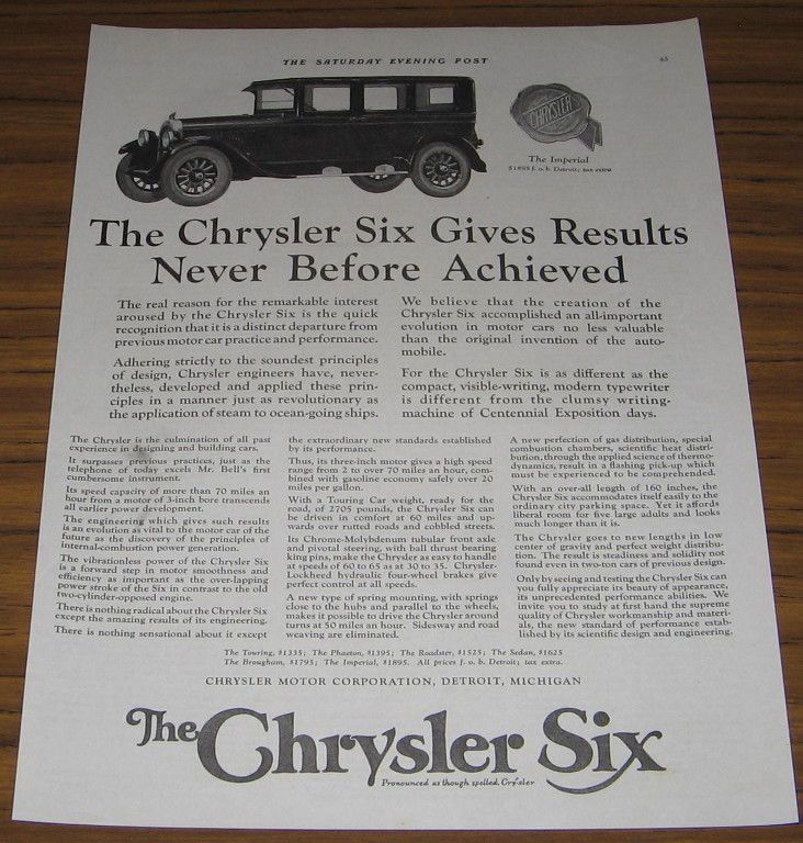 1924 Vintage Ad The Imperial Chrysler Six Auto Detroit,Michigan  