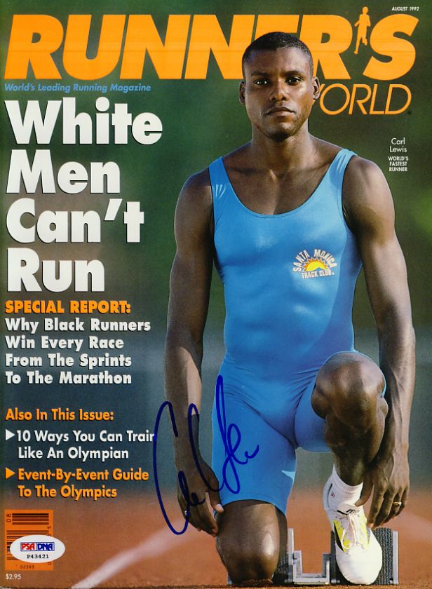CARL LEWIS SIGNED RUNNERS WORLD MAGAZINE PSA/DNA  